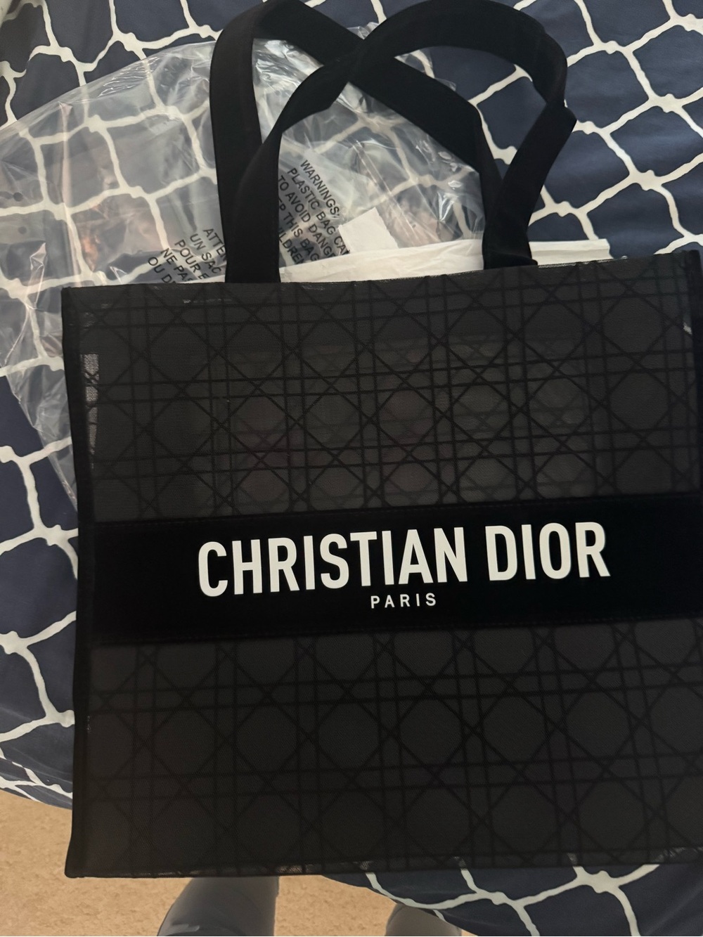 Dior Black Mesh Christian Dior Tote with White Logo - Picture 4 of 5